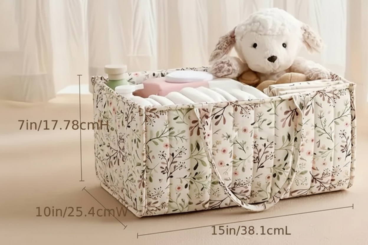 Panier de rangement table à langer Blanc Fleuri