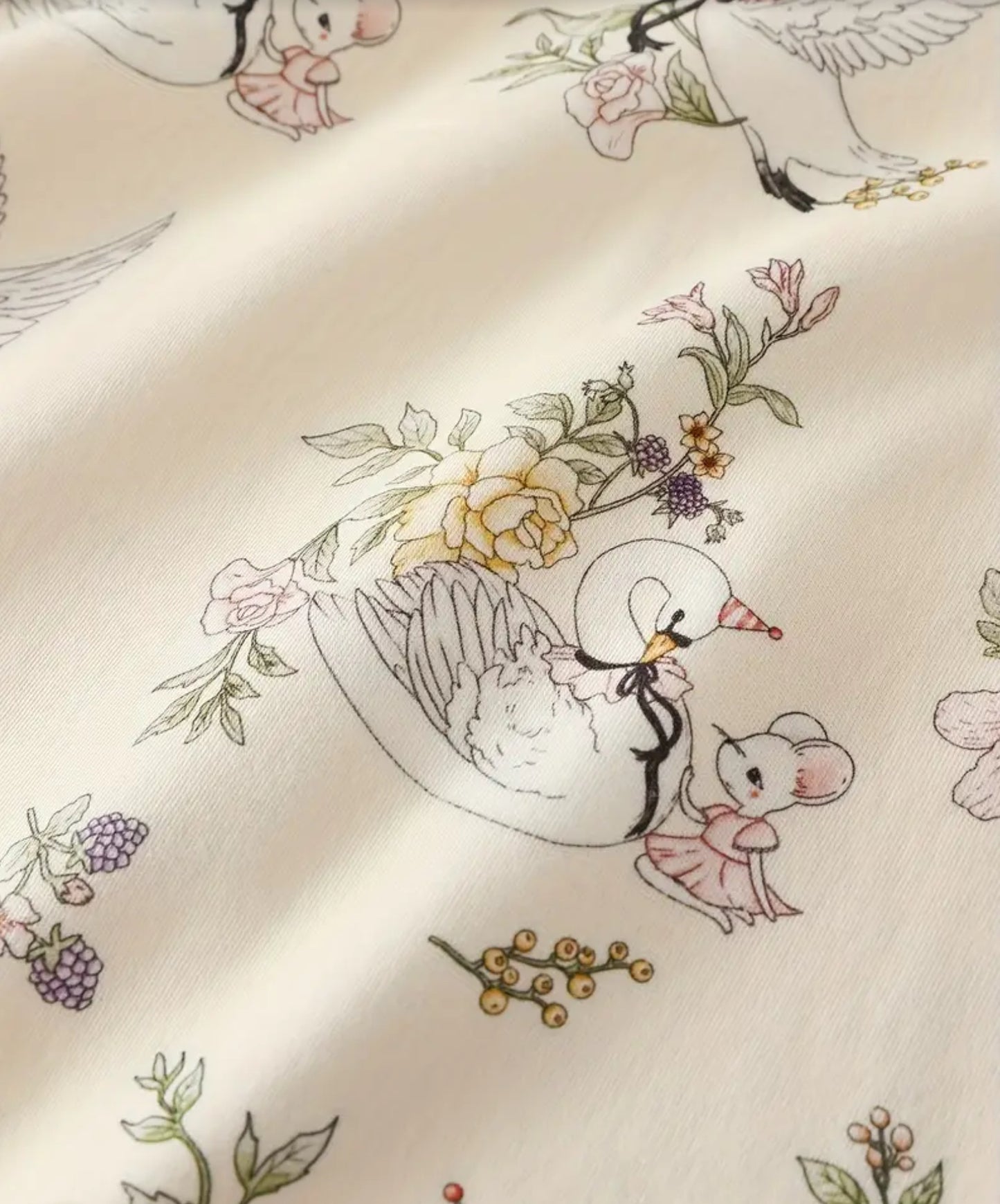 Pijama fille a imprimé florale/ cygne/ petite souris