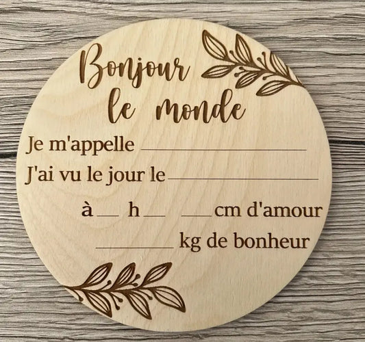 Gravure sur bois ‘Bonjour le monde’