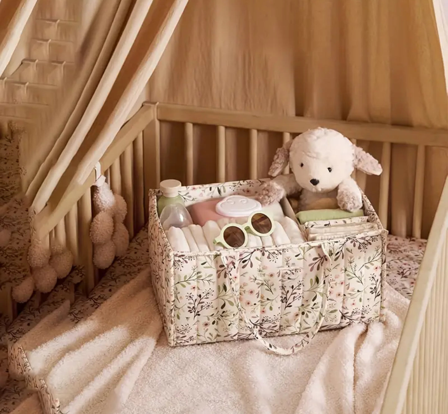 Panier de rangement table à langer Blanc Fleuri