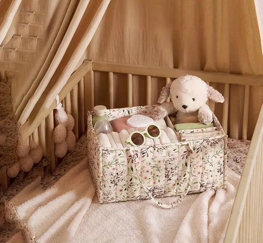 Panier de rangement table à langer Blanc Fleuri